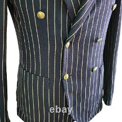 Vtg Regatta Blazer 36r Double Breasted Navy Gold Buttons Working Cuff 46it