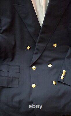 Vtg Turnbull & Asser Navy Double Breasted Blazer Wool Jacket 48R England