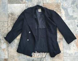 Vtg U. S. Navy Enlisted Wool Black Peacoat Men's Size 40S Pewter Buttons 1970's