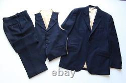 Wow! VTG Bertie Wooster UK Made Navy 3 Piece Dual Vent Hacking Suit Sz 41