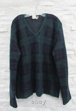 Yohji Yamamoto Vintage Mens Super Kid Mohair Navy & Green Plaid Sweater 3 L XL