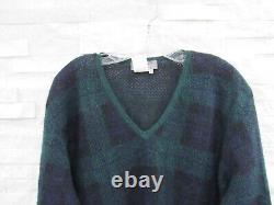 Yohji Yamamoto Vintage Mens Super Kid Mohair Navy & Green Plaid Sweater 3 L XL