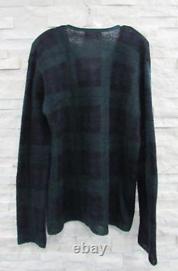 Yohji Yamamoto Vintage Mens Super Kid Mohair Navy & Green Plaid Sweater 3 L XL